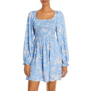 WAYF Blue Floral Puff Sleeve Dress